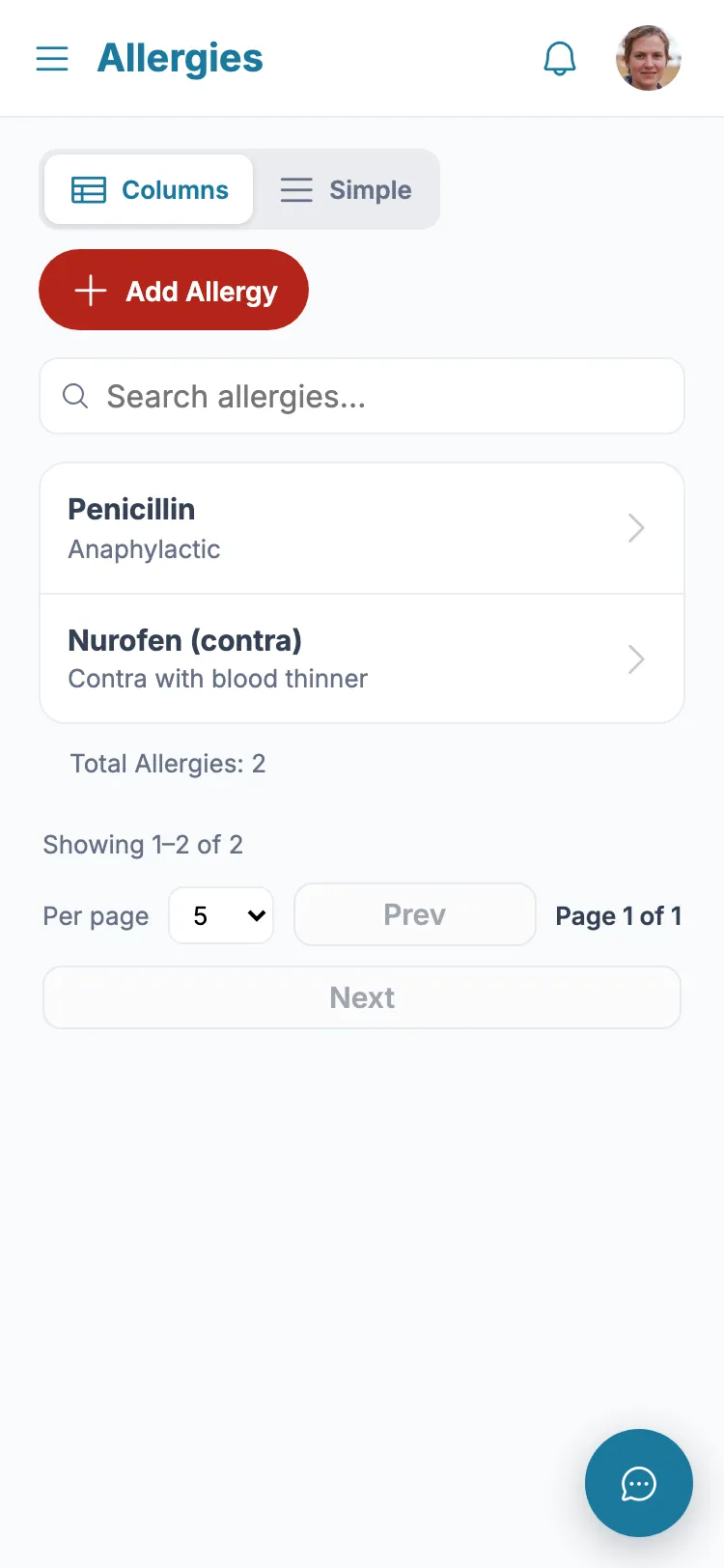 Add an allergy screen in Family Member Care
