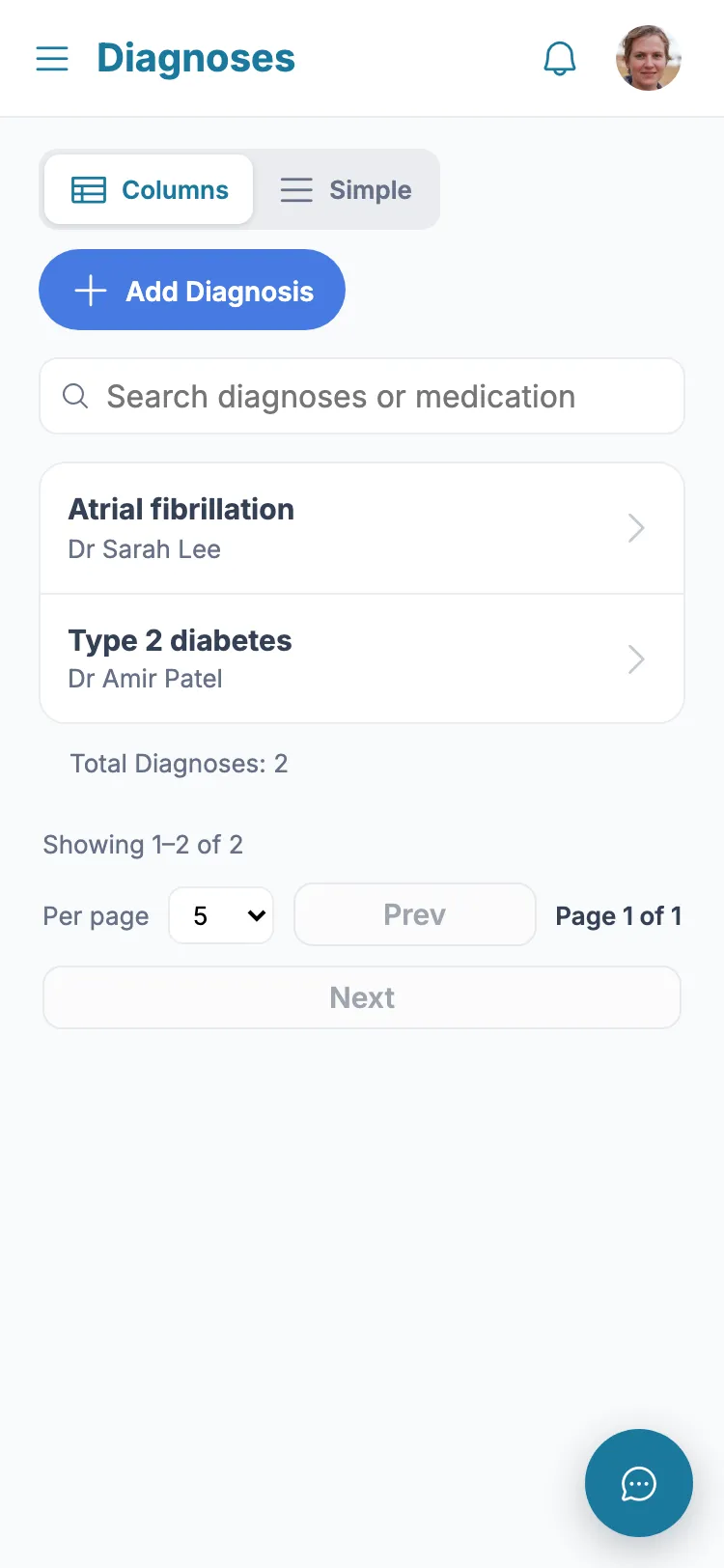 Add a diagnosis and its medication screen in Family Member Care